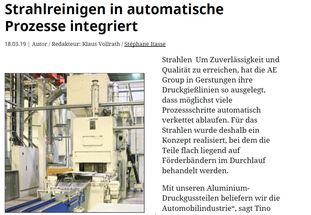 Strahlreinigen in automatische Prozesse integriert