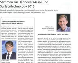 Stimmen zur Hannover Messe und Surface Technology 2015 